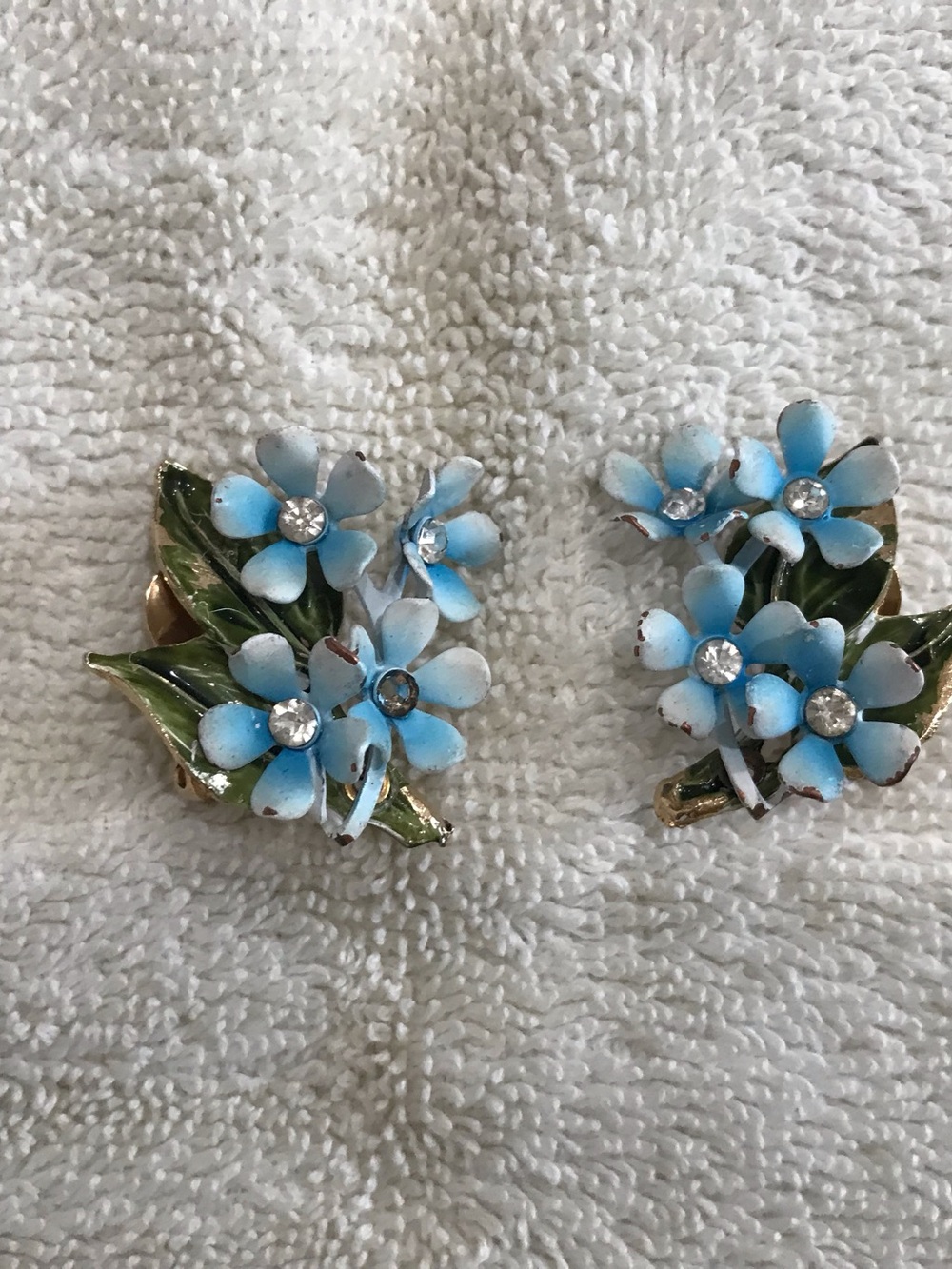 Vintage Blue Floral Crystal Cluster Earrings - Women Jewelry